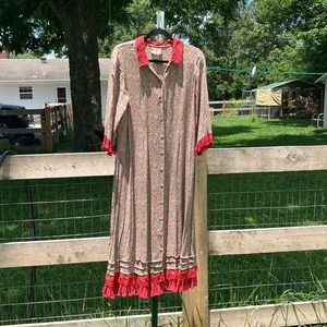 April Cornell Vtg Floral Maxi Button Front Dress Cottage Core Large Lace